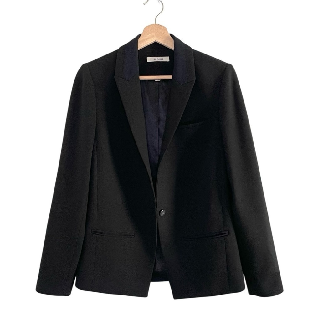 J Brand Two Tone Blazer Button Front Suit Jacket Black Size 2 Classic Neutral
